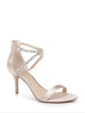 Badgley Mischka Celine Bejeweled Satin Heels, Champagne